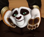 4_toes anthro barefoot bear brown_pawpads claws clothed clothing countershade_feet countershading dreamworks dreamworks_smirk duo feet felid female foot_fetish foot_focus foot_on_face giant_panda green_eyes head_between_feet hi_res hindpaw humanoid_feet kung_fu_panda looking_at_viewer male male/female mammal master_po_ping master_tigress pantherine pawpads paws pinwin plantigrade soles tiger toe_claws toes white_soles