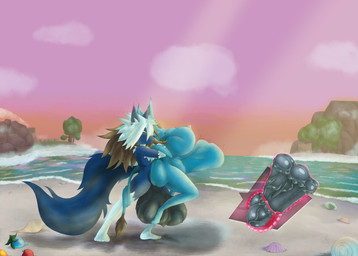 2_penises animal_genitalia animal_penis anthro balls beach big_balls big_penis blue_body blue_fur brown_hair cervical_penetration duo equine_genitalia equine_penis female food fruit fur genitals hair hemipenes huge_balls huge_penis hybrid_genitalia hybrid_penis hyper hyper_balls hyper_genitalia hyper_penis internal knot knotted_equine_penis knotted_penis male male/female multi_genitalia multi_penis navy_fur penetration penis plant ridiculous_fit sunset tail tail_tuft teal_body teal_fur tuft turqoise_fur vein veiny_balls veiny_penis white_body white_fur white_hair alenicia_(artist) lyka_faerengale_(character) rosewater_(character) canid canine canis dhole felid feline mammal wolf absurd_res hi_res