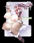 alpha_channel anthro antlers belly big_belly big_breasts big_butt big_nipples braided_hair breasts brown_body brown_fur butt dryad female fsmaverick fur hair hi_res hooves horn huge_breasts long_ears nipples nude red_hair simple_background sitting snow solo thick_thighs wide_hips willow_coeddil winter yellow_eyes