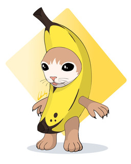 anthro banana barefoot black_eyes brown_body brown_fur claws feet food fruit fur looking_forward male plant solo tongue tongue_out whiskers white_body white_fur chisheq banana_cat domestic_cat felid feline felis mammal 4:5 hi_res meme