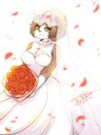 anthro bare_shoulders bouquet breasts cleavage clothed clothing dress female green_eyes hair smile solo wedding_dress wedding_veil warlocknyan blizzard_entertainment warcraft bear mammal pandaren 3:4 hi_res