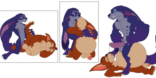 anal anal_penetration anthro balls belly big_belly blue_body bodily_fluids claws duo erection eyes_closed fangs feet foot_fetish from_behind_position genital_fluids genitals hug huge_belly humanoid_genitalia kissing male male/male multi_eye multi_nipple muscular muscular_male nipples nude orange_body overweight penetration penile penile_penetration penis penis_in_ass precum sex simple_background teeth vein veiny_penis bristol wildstar gusho keon_(neos8) chua absurd_res hi_res
