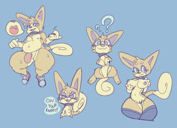 anthro biped breasts chibi clothing collar command dominant erection female fur genitals group legwear male nipples nude overweight penis purple_eyes simple_background solo_focus tan_body tan_fur thigh_highs vulva tempura_puppy tempura_(tempura_puppy) canid canine canis domestic_dog mammal digital_media_(artwork)