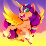 blush blush_lines chest_tuft cutie_mark ear_tuft feathered_wings feathers female feral fetlocks fur green_eyes hair hooves horn leg_tuft multicolored_hair open_mouth open_smile orange_body orange_fur pink_hooves purple_hair purple_tail smile tail tuft wings esmeia hasbro mlp_g5 my_little_pony mythology sunny_starscout_(mlp) equid equine mammal mythological_creature mythological_equine winged_unicorn digital_media_(artwork)