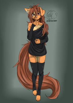 anthro brown_body brown_eyes brown_fur brown_hair clothing female fur hair long_hair long_tail nails solo tail allartskye apogee_(tinygaypirate) canid canine canis domestic_dog mammal hi_res
