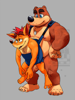 anal anal_penetration anthro anthro_on_anthro anthro_penetrated anthro_penetrating anthro_penetrating_anthro areola backpack balls belly biceps claws duo eyebrows from_behind_position fur genitals grey_background hair hands_on_hips jewelry looking_pleasured male male/male male_on_bottom male_on_top male_penetrated male_penetrating male_penetrating_male musclegut muscular muscular_anthro muscular_male narrowed_eyes necklace nipples nude on_bottom on_top pecs penetration penile penile_penetration penis_in_ass plantigrade sex shark_tooth_necklace simple_background smile standing standing_sex suspension thick_arms thick_eyebrows thick_thighs tuft eclipticafusion activision banjo-kazooie crash_bandicoot_(series) rareware banjo_(banjo-kazooie) crash_bandicoot bandicoot bear mammal marsupial 3:4 watermark