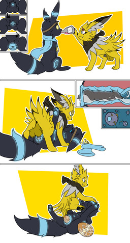 animal_genitalia animal_penis animal_vulva anus badge balls black_body black_fur blue_body blue_fur blue_markings blue_pawpads blue_vulva blushy bodily_fluids canine_genitalia canine_penis canine_vulva cervical_penetration cleaning_cock covering covering_face cum cum_in_uterus cum_in_vagina cum_inside duo ears_down egg embarrassed erection explorer_badge eye_scar eyewear eyewear_on_head facial_scar female female_penetrated feral feral_on_feral feral_penetrated feral_penetrating feral_penetrating_feral forced forced_drinking forced_oral forced_transformation from_front_position fur gender_transformation genital_fluids genitals glowing glowing_genitalia glowing_markings glowing_vulva goggles goggles_on_head green_eyes grey_penis holding_head impregnation internal internal_vaginal kerchief knot knotted_penis knotting licking lying male male/female male_penetrating male_penetrating_female markings mating_press mtf_transformation on_back oral oviposition ovum pawpads penetration penile penile_penetration penis penis_lick penis_tip pinned pinned_to_ground pivoted_ears pokemon_egg potion potion_bottle potion_label questionable_consent scar scarf sex sex_during_oviposition sheath smug smug_face surprised tears tongue transformation uterus vaginal vaginal_knotting vaginal_oviposition vaginal_penetration vulva white_body white_fur croslow nintendo pokemon pokemon_mystery_dungeon spike_chunsoft ambris_(budzisfun) jolty_star canid canine eeveelution generation_1_pokemon generation_2_pokemon jolteon mammal pokemon_(species) shiny_pokemon umbreon absurd_res comic hi_res