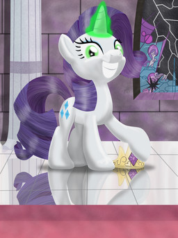 blue_eyeshadow column crown cutie_mark electricity eyeshadow female feral glass glowing glowing_eyes gold_(metal) green_eyes hair headgear horn inside lightning looking_at_viewer magic makeup purple_hair raining reflection smile solo stained_glass window evil-dec0y friendship_is_magic hasbro my_little_pony mythology rarity_(mlp) equid equine mammal mythological_creature mythological_equine unicorn 2014 absurd_res hi_res