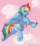 2014 absurd_res arrow_(weapon) blue_body blue_feathers blue_fur bow_(weapon) clothing cloud cupid cutie_mark digital_media_(artwork) equid equine feathered_wings feathers female feral flying friendship_is_magic fur hair half-closed_eyes hasbro hi_res holding_object holding_weapon hooves looking_at_viewer mammal multicolored_hair multicolored_tail my_little_pony mythological_creature mythological_equine mythology narrowed_eyes outside panties pegasus purple_eyes quiver_(object) rainbow_dash_(mlp) rainbow_hair rainbow_tail raised_tail ranged_weapon ratofdrawn shaded simple_background sky skyscape smile solo tail teeth underwear weapon wings