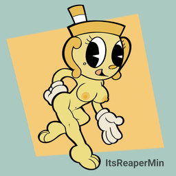 big_breasts breasts butt clothing eyelashes female for_a_head gloves handwear looking_at_viewer nipples not_furry nude shortstack simple_background smile solo text toony itsreapermin cuphead_(game) netflix newgrounds studio_mdhr twitter ms._chalice animate_inanimate humanoid mammal object_head 1:1 digital_media_(artwork) english_text hi_res