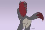 anthro butt female fur grey_body grey_fur hair looking_at_viewer looking_back looking_back_at_viewer nude rear_view red_eyes red_hair shaking_butt simple_background solo tail tail_motion tailwag tongue tongue_out purplelemons jenny_(purplelemons) canid canine canis domestic_dog mammal 2023 2d_animation animated frame_by_frame short_playtime