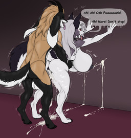 against_surface against_wall anthro anthro_on_anthro anthro_penetrated anthro_penetrating anthro_penetrating_anthro areola balls big_breasts bodily_fluids breasts butt canon_x_oc cum cum_in_vagina cum_inside dialogue duo feet female female_penetrated fondling from_behind_position fur genital_fluids genitals grey_body grey_fur grey_hair hair hindpaw hooves huge_breasts hyper hyper_breasts lactating male male/female male_penetrating male_penetrating_female multicolored_body multicolored_fur nipples nude nude_anthro nude_female nude_male paws penetration penile penile_penetration penis penis_in_vagina projectile_lactation sex sloshing_breasts speech_bubble tan_body tan_fur text two_tone_body two_tone_fur vaginal vaginal_penetration vulva white_body white_fur karnator hellaverse helluva_boss mythology kaji_(karnator) loona_(helluva_boss) canid canid_demon canine chimera demon hellhound hybrid mammal mythological_canine mythological_creature english_text hi_res