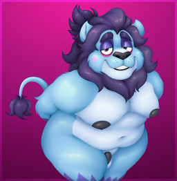 anthro balls bedroom_eyes bent_over big_butt black_nipples black_nose blue_body blue_ears blue_fur blue_tail butt facial_markings fur genitals hair half-closed_eyes hands_behind_back head_markings huge_butt looking_at_viewer male mane markings moobs multicolored_body multicolored_fur narrowed_eyes navel nipples nude obese obese_anthro obese_male overweight overweight_anthro overweight_male penis ponytail pose purple_body purple_eyes purple_fur purple_hair purple_mane purple_tail seductive sharp_teeth small_balls small_penis smile solo star_(marking) tail teeth thick_thighs three-quarter_view two_tone_tail sinood1e stevo_(nood1e) felid lion mammal pantherine 2025 absurd_res digital_media_(artwork) hi_res