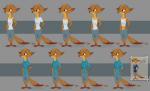 anthro barefoot biped bottomwear clothed clothing feet female hand_on_hip midriff plantigrade shirt skirt smile solo standing t-shirt tank_top topwear ruffu disney zootopia fan_character megan_fawkes canid canine fox mammal red_fox true_fox hi_res model_sheet