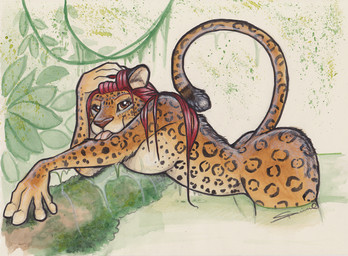 anthro bath breasts female hair licking nude plant self_lick solo tongue tongue_out vines water shiverz felid jaguar mammal pantherine