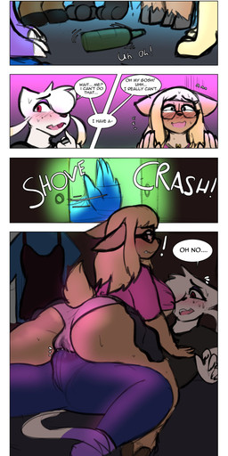 anthro blush bodily_fluids bottle breasts bulge bulge_rubbing butt closet clothed clothing comic_panel container dialogue duo erection eyewear female genital_fluids glasses group imminent_sex male male/female nervous nipple_outline on_top party scut_tail seven_minutes_in_heaven short_tail side_boob speech_bubble spin_the_bottle tail vaginal_fluids vaginal_fluids_through_clothing wet wet_clothing anglo nintendo pokemon anglo_(anglo) marie_(misuzugon) deer generation_5_pokemon mammal mienshao pokemon_(species) absurd_res comic hi_res