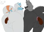 anthro anus balls butt duo feces fur genitals male male/male nude pooping presenting presenting_hindquarters raised_tail simple_background tail text fartsniffer69 mythology canid canine canis domestic_dog felid feline hybrid lynx mammal mythological_creature mythological_scalie nordic_sled_dog samoyed scalie spitz hi_res