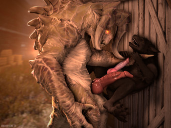 against_surface against_wall animal_genitalia animal_penis anthro asphyxiation balls big_penis canine_genitalia canine_penis choking claws duo erection fangs feral frottage genitals horn interspecies knot larger_male looking_pleasured male male/male male_on_bottom male_on_top nude on_bottom on_top outside penile penis penises_touching semi-anthro sex size_difference smaller_male smaller_on_top spread_legs spreading stand_and_carry_position standing standing_sex teeth averyhyena bethesda_game_studios fallout microsoft mythology skyrim the_elder_scrolls skyrim_werewolf canid canine canis deathclaw mammal monster mythological_canine mythological_creature scalie werecanid werecanine werecreature werewolf wolf 2017 3d_(artwork) 4:3 digital_media_(artwork) source_filmmaker_(artwork)