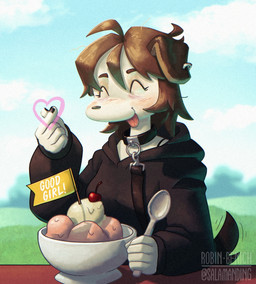 5_fingers anthro black_clothing black_hoodie black_topwear blep blush blush_lines bowl brown_hair closed_smile clothed clothed_anthro clothed_female clothing collar container cutlery day dessert eyelashes eyes_closed female finger_heart fingers food fur furniture good_girl hair happy heart_symbol hoodie ice_cream kitchen_utensils korean_heart leash leashed_collar mouth_closed outside smile solo spoon table tail tail_motion tailwag tan_body tan_fur text tongue tongue_out tools topwear salamanding joan_(salamanding) canid canine canis domestic_dog mammal 2024 artist_name digital_drawing_(artwork) digital_media_(artwork) english_description english_text hi_res watermark
