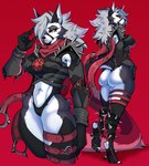 anthro athletic athletic_female big_butt breasts butt clothed clothing female fur hair looking_at_viewer red_sclera simple_background solo spikes tail thick_thighs white_body white_fur saltyserpent helluva_boss marvel_rivals mythology loona_(helluva_boss) malice_loona_(mangakitsune2) canid canid_demon canine demon hellhound mammal mythological_canine mythological_creature absurd_res digital_media_(artwork) hi_res