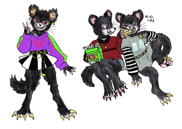 alternative_fashion anthro black_body black_fur bottomwear claws clothed clothing duo ear_piercing ear_ring eating female food fur jewelry licking licking_lips necklace pawpads piercing red_eyes ring_piercing shirt shorts simple_background sitting skirt teeth tongue tongue_out topwear kyokyota dasyurid dasyuromorph mammal marsupial tasmanian_devil 2019 absurd_res hi_res