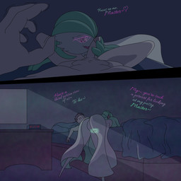 alarm_clock anthro balls bed bedroom blue_background bodily_fluids breasts butt clock dialogue duo erection female female_focus first_person_view furniture genital_fluids genitals glowing glowing_eyes green_hair hair handjob heart_eyes heart_symbol holding_another's_penis holding_penis human_pov humanoid_genitalia humanoid_penis illusion interspecies looking_at_viewer lying male male/female male_pov night not_furry nude on_back on_bed open_mouth penile penis pillow pokephilia precum psychic red_eyes sex shaking simple_background smile solo_focus teasing telepathy text trembling vulva white_body steel_snake nintendo pokemon gardevoir generation_3_pokemon human mammal pokemon_(species) 1:1 absurd_res digital_media_(artwork) english_text hi_res