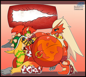 accessory anal anal_penetration anthro areola baby belly big_belly big_breasts black_border bodily_fluids border breastfeeding breastfeeding_during_sex breasts cock_ring collar cum cum_in_ass cum_inside duo egg female gem genital_fluids genitals horn huge_belly huge_breasts internal jewelry lactating larger_female male male/female milk navel navel_piercing navel_ring nipples nude open_mouth oviposition penetration penis_accessory penis_jewelry piercing pregnant pregnant_anthro pregnant_female pregnant_sex raised_leg red_areola ring_piercing sex sex_during_oviposition shell size_difference tattoo vulva young blazkenzxy mario_bros nintendo pokemon bowser_jr. avian blaziken dragon_koopa generation_3_pokemon koopa pokemon_(species) scalie 2025 absurd_res digital_drawing_(artwork) digital_media_(artwork) hi_res signature mother_(lore) mother_and_child_(lore) parent_(lore) parent_and_child_(lore)