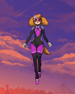 4_toes 5_fingers anthro city cityscape feet female fingers solo superhero_costume toes diacordst paw_patrol skye_(paw_patrol) canid canine canis cockapoo domestic_dog mammal mixed_breed 4:5 absurd_res hi_res