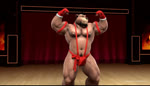 anthro barazoku black_hair body_hair bottomwear bow_ribbon brown_body brown_fur clothed clothing curtains facial_hair fingerless_gloves flexing flexing_bicep fur gloves goatee hair handwear happy_trail hip_sway holidays looking_at_viewer male musclegut muscular muscular_anthro muscular_male muscular_thighs navel nipples pecs ponytail pubes red_bottomwear red_clothing red_gloves red_handwear red_underwear solo stage suspenders text topless triceps underwear braford christmas house_of_beef sarge_(braford) bear brown_bear mammal ursine 2020 3d_(artwork) 3d_animation 7:4 animated digital_media_(artwork) no_sound short_playtime url webm