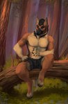 anthro blue_eyes brown_body brown_fur detailed_background forest fur jewelry male necklace paws pecs plant sitting solo tree i-psilone leon_schafer canid canine canis domestic_dog german_shepherd herding_dog mammal pastoral_dog 2022 hi_res