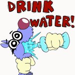 anthro blue_body cartoon_physics chugging drinking_water forced forced_drinking fur male open_mouth simple_background solo squeezing text toony daztoons canid canine canis domestic_dog mammal 1:1 animated digital_media_(artwork) english_text short_playtime