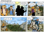 aiden_harris anthro avian backpack bird canid canine canis closet_coon clothed clothing comic coyote dialogue digital_media_(artwork) duo_focus ear_piercing english_text felid group hiking invalid_tag leafdog male mammal mountain outside pantherine piercing procyonid raccoon rodney_waters sun tail text tiger toby_romsawai topless valley