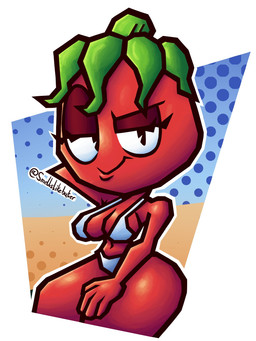 beach beach_chair big_breasts bikini breasts cleavage clothed clothing eyelashes female food fruit green_hair hair hand_behind_head hand_on_leg hand_on_thigh looking_at_viewer narrowed_eyes outside plant red_body sand seaside short_hair simple_background sitting sky smile solo swimwear thick_thighs tomato two-piece_swimsuit white_bikini white_clothing white_swimwear wide_hips smellslikebuter elemental_creature elemental_humanoid flora_fauna food_creature food_humanoid fruit_humanoid humanoid living_fruit plant_humanoid 3:4 digital_media_(artwork) hi_res