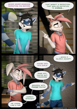 alternative_fashion anthro bedroom_eyes black_hair blue_eyes bottomwear brown_body brown_fur buckteeth clothed clothed_anthro clothed_female clothed_male clothing denim denim_bottomwear denim_clothing dialogue digitigrade duo emo emo_haircut eyes_closed female floppy_ears fully_clothed fully_clothed_anthro fully_clothed_female fully_clothed_male fur green_eyes hair hoodie humor jeans lop_ears male male_anthro narrowed_eyes page_number pants pink_hair purple_body purple_fur seductive shirt size_difference smile smirk t-shirt teal_eyes teeth text topwear white_body white_fur white_hair willitfit striped_sins oliver_(striped_sins) ryder_(striped_sins) lagomorph leporid mammal rabbit 3d_(artwork) comic digital_media_(artwork) english_text hi_res url