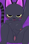 anthro areola black_body black_fur blush breasts clitoris female fur genitals half-closed_eyes looking_at_viewer narrowed_eyes nipples nude open_mouth presenting presenting_pussy pussy simple_background smile solo spread_legs spreading text four-pundo animal_crossing nintendo kiki_(animal_crossing) domestic_cat felid feline felis mammal 2018 digital_media_(artwork) hi_res