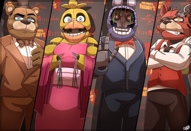 anthro clothing dress female gesture group implied_audience male pose suit topwear vest waving dino20bryan five_nights_at_freddy's five_nights_at_freddy's_2 scottgames bonnie_(fnaf) chica_(fnaf) foxy_(fnaf) freddy_(fnaf) withered_bonnie_(fnaf) withered_chica_(fnaf) withered_foxy_(fnaf) withered_freddy_(fnaf) avian bear bird canid canine chicken fox galliform lagomorph leporid mammal phasianid rabbit robot_anthro hi_res