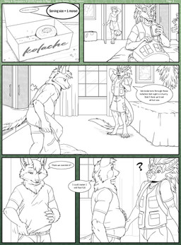 anthro backpack bed belly bottomwear clothed clothing comic_panel confusion dessert dialogue doughnut duo feet food furniture hand_on_belly inside male overweight overweight_anthro overweight_male partially_covered partially_covered_belly pastry question_mark shorts speech_bubble text underwear underwear_only weight_gain weight_gain_sequence tanno_radon pacato regil_(azsola) canid canine fox mammal 2020 absurd_res comic english_text hi_res