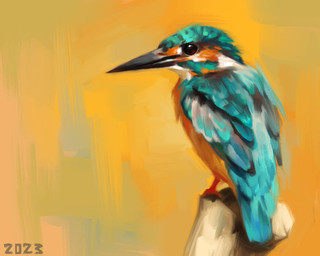 beak belly black_beak black_eyes blue_body blue_feathers feathers feral long_beak orange_belly orange_body orange_feathers orange_legs orange_talons perching simple_background solo teal_body teal_feathers yellow_background alexpahomov avian bird coraciiform kingfisher 2023 5:4 digital_media_(artwork) digital_painting_(artwork) painting_(artwork)
