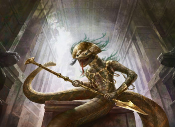 ambiguous_gender ancient angry anthro apode bound bracelet chain chained collar cuff_(restraint) detailed_background fantasy jewelry legless male melee_weapon nude polearm realistic restraints serpentine shackles solo spear temple tongue tongue_out warrior weapon ruckusleaf draconcopode naga reptile scalie snake absurd_res hi_res