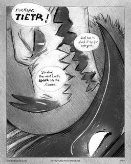 ambiguous_gender angry black_eyes black_sclera bold_text border dialogue duo profanity sharp_teeth speech_bubble teeth text white_eyes yin_yang sharkinthepark all_mighty_lord_(sharkinthepark) tietr_(sharkinthepark) avian bat bird mammal penguin 2026 4:5 absurd_res comic english_text hi_res monochrome male_(lore)