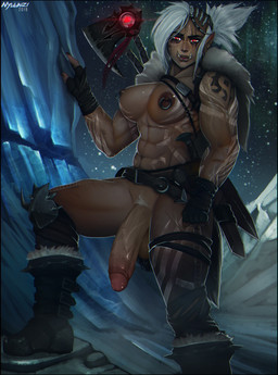 abs balls big_penis black_bars breasts erection genitals gynomorph intersex looking_at_viewer muscular muscular_gynomorph muscular_humanoid muscular_intersex nipple_piercing nipples not_furry penis piercing pubes solo tattoo tusks nyuunzi blizzard_entertainment warcraft humanoid orc 2019 hi_res letterbox