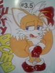 anthro bodily_fluids clothing cum cum_on_hand dipstick_tail genital_fluids gloves handwear holiday_dressed holidays male markings solo sweat tail tail_markings karate_akabon christmas furry_bomb sega sonic_the_hedgehog_(series) miles_prower canid canine fox mammal colored cropped