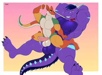 3_toes abs anal anal_penetration anthro anthro_on_anthro anthro_penetrated anthro_penetrating anthro_penetrating_anthro areola balls balls_touching biceps big_balls big_muscles big_penis bodily_fluids claws collar duo erection eyebrows feet foreskin genital_fluids genitals glans green_body hands_behind_head horn huge_balls humanoid_genitalia humanoid_penis leash leash_pull leashed_collar leashed_top male male/male male_penetrated male_penetrating male_penetrating_male multicolored_body muscular muscular_anthro muscular_male muscular_thighs nipples non-mammal_balls non-mammal_foreskin non-mammal_nipples nude on_bottom on_top orange_body partially_retracted_foreskin pecs penetration penile penile_penetration penis penis_in_ass pink_glans pink_penis power_bottom precum purple_balls purple_body purple_nipples quads reverse_cowgirl_position sex size_difference smaller_penetrated smile soles spread_legs spreading tail tan_body teeth thick_thighs toe_claws toes white_balls yellow_body zourik mythology auron_ardere dragon kobold mythological_creature mythological_scalie scalie 2022 absurd_res digital_drawing_(artwork) digital_media_(artwork) hi_res