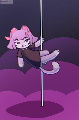 accessory anthro black_clothing black_dress bow_ribbon clothed clothing dancing dipstick_tail dress female fur gloves_(marking) hair hair_accessory hair_bow hair_ribbon holding_pole leg_markings looking_at_viewer markings multicolored_body multicolored_fur pole pole_dancing purple_body purple_eyes purple_fur purple_hair purple_nose purple_tail ribbons seductive simple_background smile socks_(marking) solo tail tail_markings white_body white_fur anotherpic vkontakte masyunya_(vkontakte) domestic_cat felid feline felis mammal 2022 full-length_portrait portrait