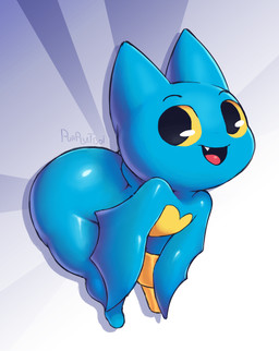 anthro bent_over big_butt black_eyes blue_body butt female loli nude open_mouth pegleg solo wings yellow_sclera young young_anthro young_female purpbatboi cartoon_network mao_mao:_heroes_of_pure_heart adorabat bat mammal absurd_res hi_res