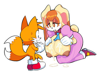 anthro big_breasts blush bodily_fluids breasts cum cum_on_breasts duo female genital_fluids huge_breasts kneeling male male/female mature_female sagging_breasts shy size_difference theguywhodrawsalot sega sonic_the_hedgehog_(series) miles_prower vanilla_the_rabbit canid canine fox lagomorph leporid mammal rabbit red_fox true_fox hi_res