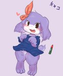 anthro cave_story chaco_(cave_story) digital_drawing_(artwork) digital_media_(artwork) digital_painting_(artwork) female fur hi_res japanese_text lagomorph mammal mimiga namoke purple_body ribbons solo tail text translated young young_anthro young_female