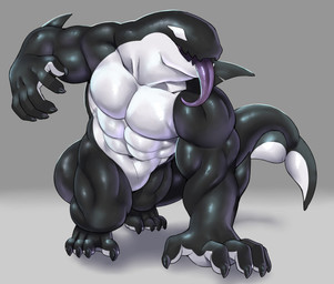 4_toes 5_fingers abs anthro belly biceps big_muscles black_body claws deltoids featureless_chest featureless_crotch feet fin fingers forearm_muscles forearms glistening glistening_body glistening_skin gradient_background grey_background huge_muscles long_tongue male manly multicolored_body muscular muscular_anthro muscular_arms muscular_legs muscular_male muscular_thighs navel nude obliques open_mouth pecs prowling quads serratus simple_background solo tail thick_thighs toes tongue tongue_out triceps two_tone_body v-cut white_belly white_body white_chest adios cetacean dolphin mammal marine oceanic_dolphin orca symbiote toothed_whale digital_media_(artwork)