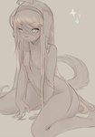 anthro biped blue_eyes blush breasts female hair kneeling long_hair nude solo wide_hips coffeechicken kess_(coffeechicken) canid canine canis domestic_dog mammal 2017 digital_media_(artwork) hi_res