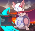 ambiguous_gender anthro bow_(feature) cape clothed clothing detailed_background diaper diaper_hood diaper_on_face diaper_on_head drawn_on_face error_message fluffy fluffy_ears fluffy_tail fur gameplay_mechanics glitch humiliation lava melee_weapon outside pink_body pink_fur raised_arm smoke solo standing stats sword sword_swing tail text volcano weapon wearing_diaper white_body white_fur bunnykisses moon_(mrmoonmoo) lagomorph leporid mammal rabbit english_text full-length_portrait hi_res portrait